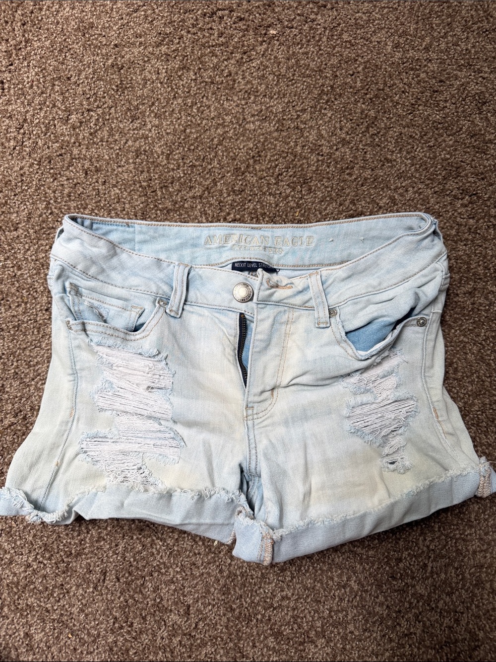 American Eagle Outfitters Pale Blue Distressed Cuffed Denim Shorts